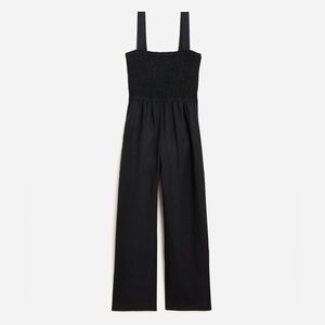 NWT: J Crew 100% linen smocked jumpsuit, black size L